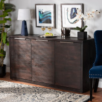 Baxton Studio Titus-Mocha-Sideboard Baxton Studio Titus Modern and Contemporary Dark Brown Finished Wood 3-Door Dining Room Sideboard Buffet